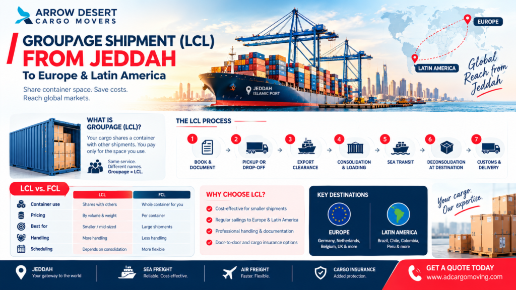 Container ship loaded with consolidated LCL cargo at a port terminal